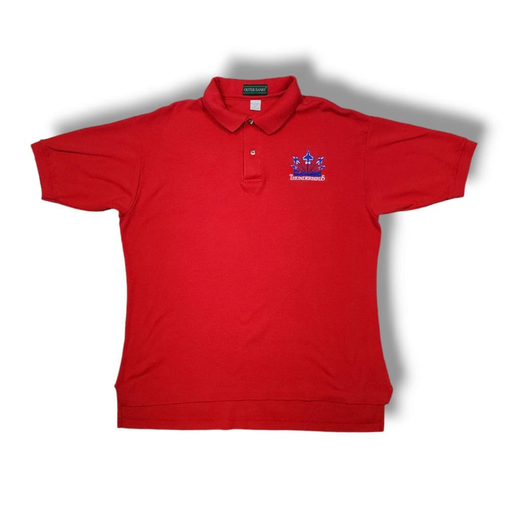 Vintage Outer‎ Banks Embroidered THUNDERBIRDS  Red Polo Shirt Size XL USA Made